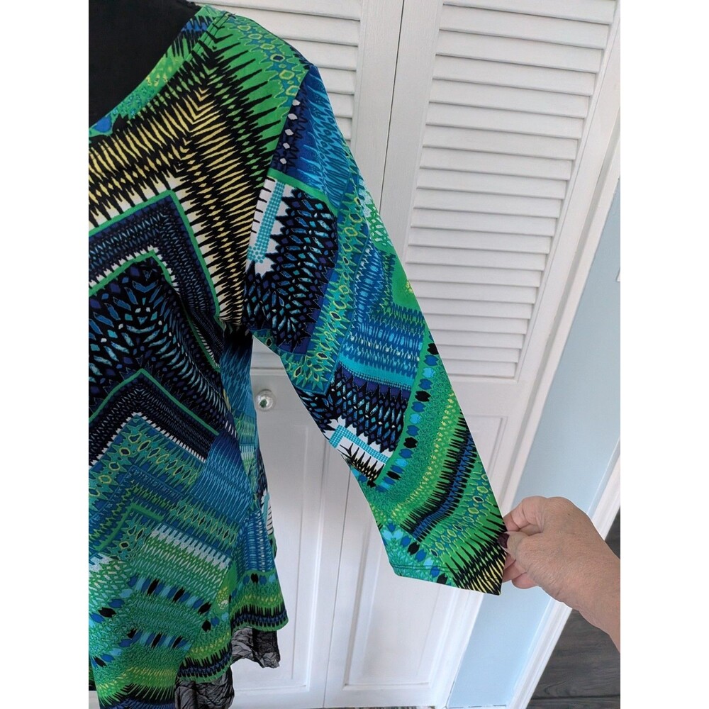 Fashque Studio Top Women's L Blouse Stretch Pullover Abstract Multi Asymmetrical - Picture 4 of 11